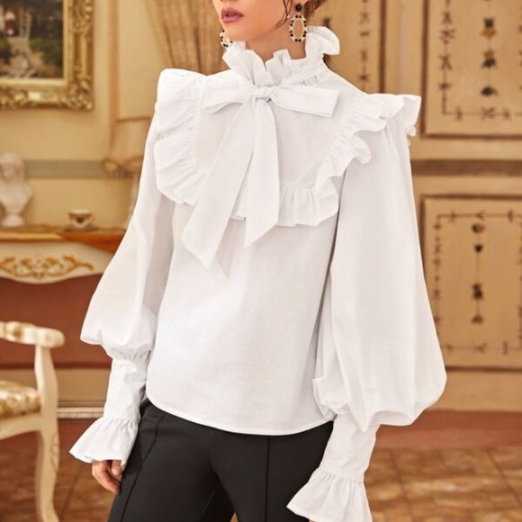 GLAM GIRL Statement lantern Sleeved Blouse white - Picture 4 of 7